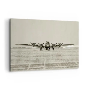 Cuadro sobre lienzo - Impresión de Imagen - Avión histórico en el aeropuerto en sepia - 100x70cm - Como siempre, preparado - Decoración de pared moderna para salón y dormitorio ARTTOR