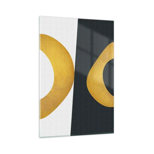 Cuadro sobre vidrio - Impresiones sobre Vidrio - Formas geométricas en dorado sobre fondo blanco y oscuro. - 80x120cm - Blanco, negro, dorado - Decoración de pared moderna para salón y dormitorio ARTTOR