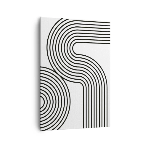 Cuadro sobre lienzo - Impresión de Imagen - Una pintura abstracta con líneas negras que crean patrones geométricos sobre un fondo blanco. - 70x100cm - En una curva - Decoración de pared moderna para salón y dormitorio ARTTOR