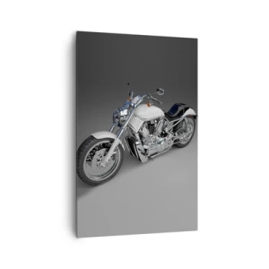 Cuadro sobre lienzo - Impresión de Imagen - Motocicleta cruiser blanca sobre fondo gris - 80x120cm - Solo puedes arrodillarte - Decoración de pared moderna para salón y dormitorio ARTTOR