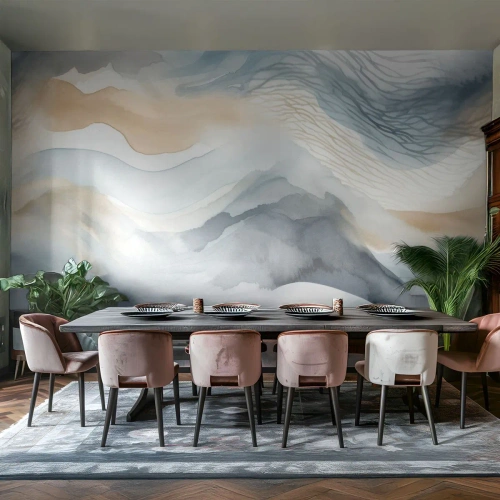 Fotomural Autadhesivo Deluxe Sticker - Abstracción de nieve y niebla - Pedazo, Acuarela, Minimalismo - 250x175 cm