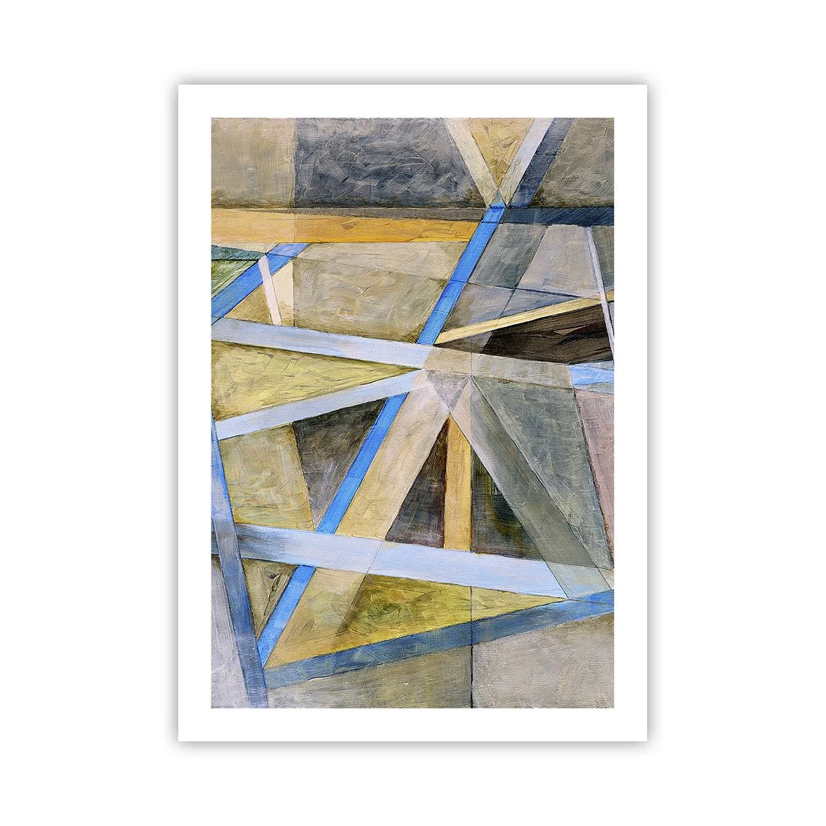 Póster - Abstracción geométrica con tonos azules y dorados. - 50x70cm - ¿Recto o inclinado? - Decoración de pared moderna para salón y dormitorio ARTTOR