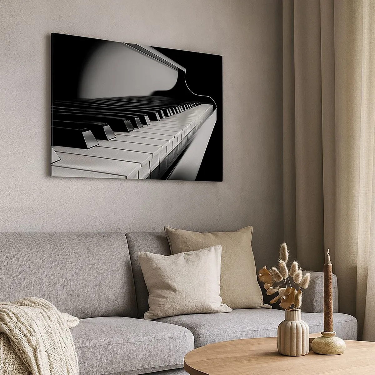 Cuadro sobre lienzo - Impresión de Imagen - Teclas de piano en una elegante fotografía en blanco y negro - 70x50cm - Armonía musical - Decoración de pared moderna para salón y dormitorio ARTTOR