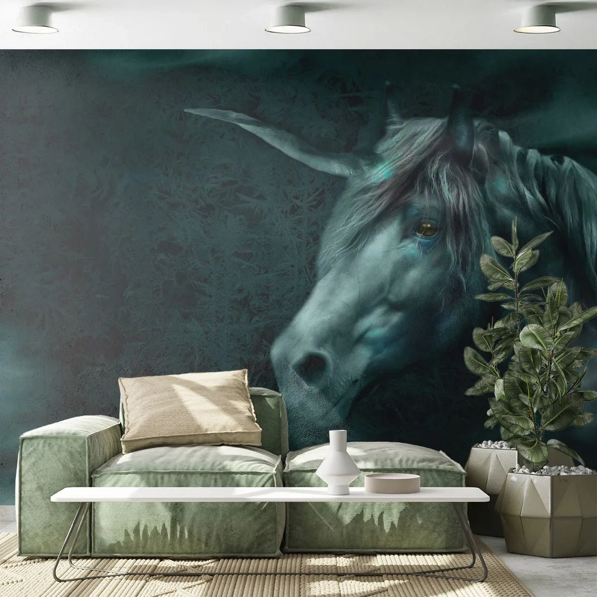 Fotomural Premium Canvas - En un bosque de cuento de hadas - Unicornio, Fantasía, Abstracción - 250x175 cm