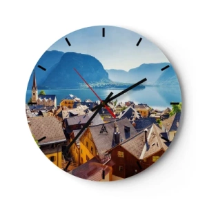 Reloj de pared - Reloj de vidrio - Un pintoresco pueblo junto a un lago en las montañas. - 30x30cm - No podría ser más pintoresco - Decoración de pared moderna para salón, cocina y dormitorio ARTTOR