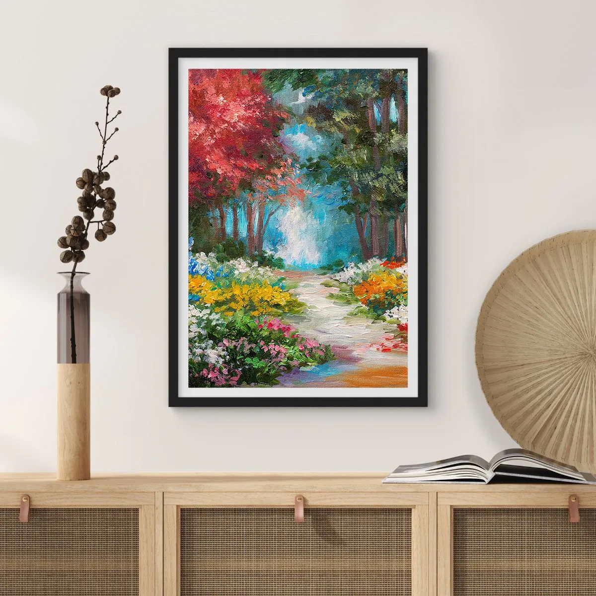 Póster en marco negro - Jardín forestal, bosque floral - 70x100 cm