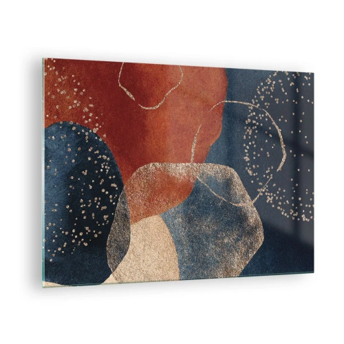 Cuadro sobre vidrio - Impresiones sobre Vidrio - Formas abstractas en tonos azul marino y cobre. - 70x50cm - La ligereza del ser - Decoración de pared moderna para salón y dormitorio ARTTOR