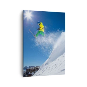 Cuadro sobre lienzo - Impresión de Imagen - Esquiador en el aire con montañas al fondo - 50x70cm - Bailando con las montañas - Decoración de pared moderna para salón y dormitorio ARTTOR
