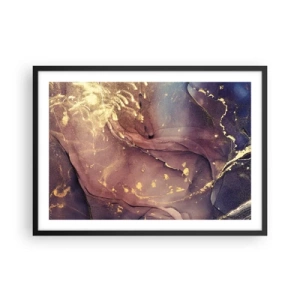 Póster en marco negro - Composición abstracta con tonos dorados y morados. - 70x50cm - Materia y espíritu - Decoración de pared moderna para salón y dormitorio ARTTOR