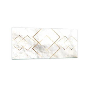 Cuadro sobre vidrio - Impresiones sobre Vidrio - Rombos dorados minimalistas sobre un fondo de mármol. - 120x50cm - Una vista al infinito - Decoración de pared moderna para salón y dormitorio ARTTOR