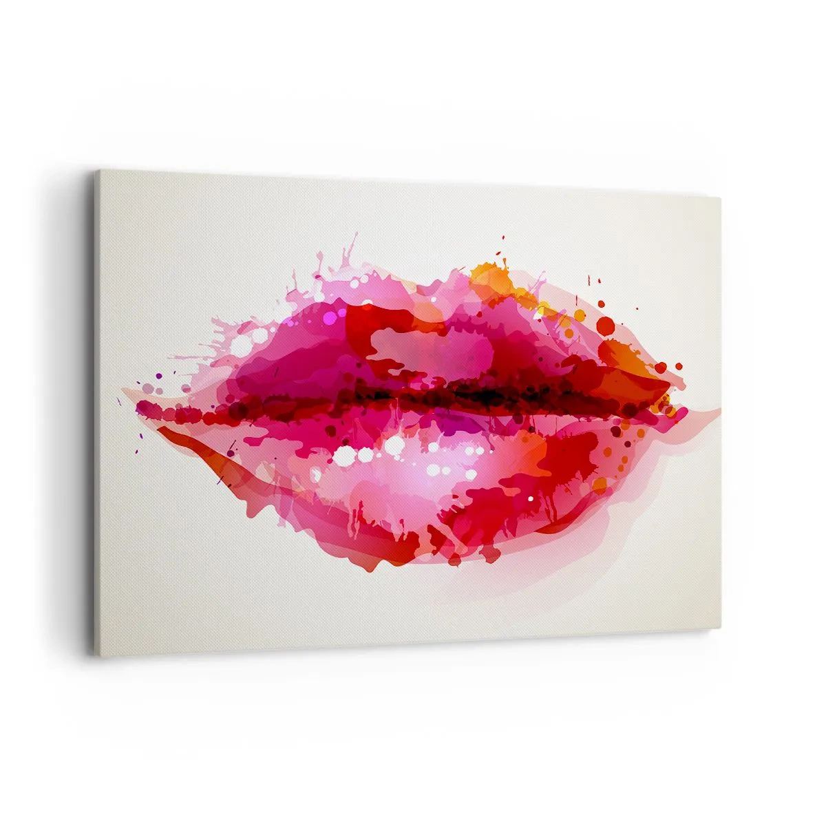 Cuadro sobre lienzo - Impresión de Imagen - Motivo abstracto de labios en tonos rosa y rojo. - 100x70cm - Un tono más rojo - Decoración de pared moderna para salón y dormitorio ARTTOR