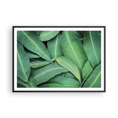Póster en marco negro - Primer plano de hojas verdes que crean un patrón natural. - 100x70cm - Jugosidad y frescura - Decoración de pared moderna para salón y dormitorio ARTTOR