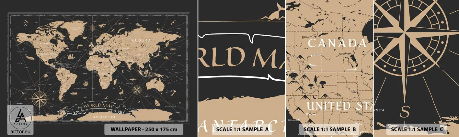 Muestra De Fotomural Standard Eco - Las fronteras de mi mundo - Mapa del mundo, Vintage, Retro - 100x30 cm