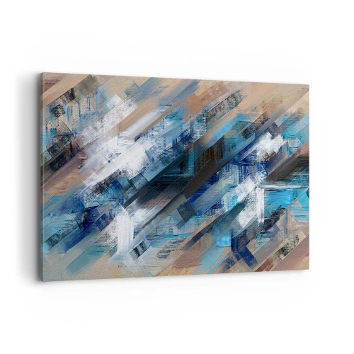 Cuadro sobre lienzo - Impresión de Imagen - Composición abstracta con líneas diagonales azules. - 120x80cm - En una inclinación azul - Decoración de pared moderna para salón y dormitorio ARTTOR