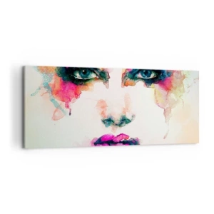 Cuadro sobre lienzo - Impresión de Imagen - Retrato abstracto de una mujer en colores intensos. - 120x50cm - Retrato en arco iris - Decoración de pared moderna para salón y dormitorio ARTTOR