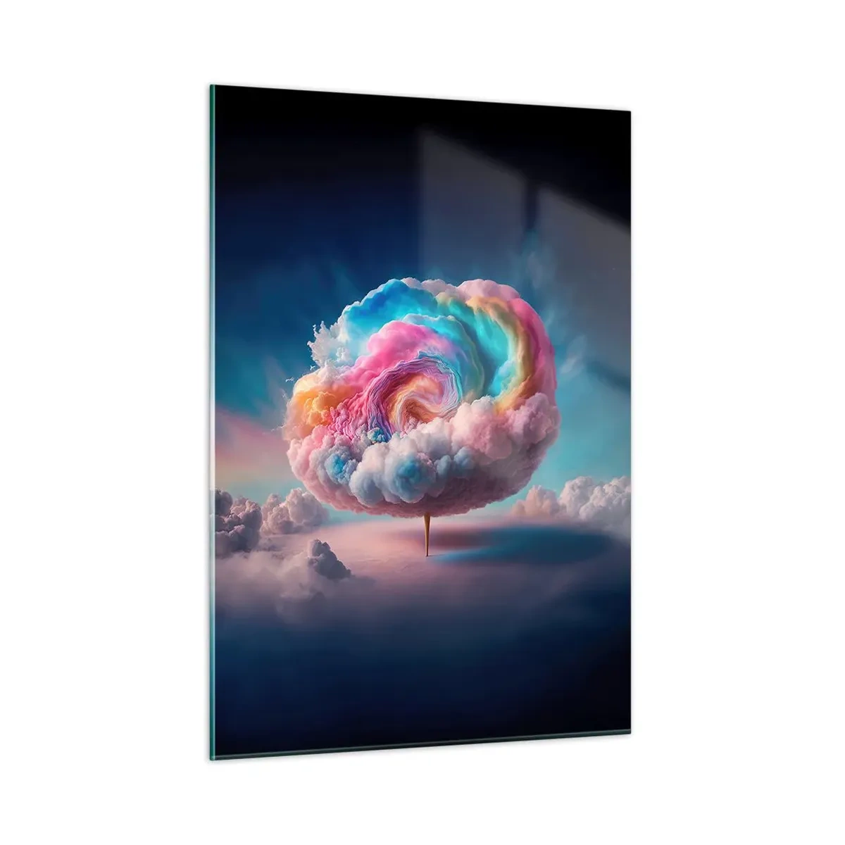 Cuadro sobre vidrio - Impresiones sobre Vidrio - Una nube fantástica en colores pastel que se parece al algodón de azúcar. - 50x70cm - El sueño de un parque de atracciones - Decoración de pared moderna para salón y dormitorio ARTTOR