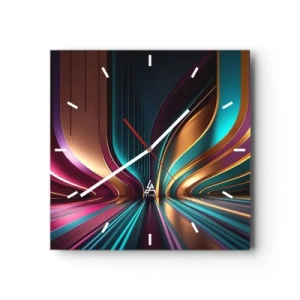 Reloj de pared - Reloj de vidrio - Abstracción futurista con colores intensos y curvas. - 30x30cm - Arquitectura de la luz - Decoración de pared moderna para salón y dormitorio ARTTOR