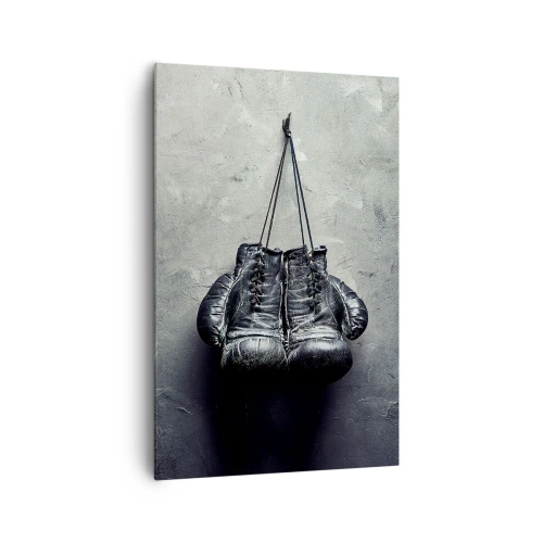 Cuadro sobre lienzo - Impresión de Imagen - Guantes de boxeo viejos contra la pared - 80x120cm - Tiempo de lucha y tiempo de paz - Decoración de pared moderna para salón y dormitorio ARTTOR