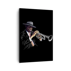 Cuadro sobre lienzo - Impresión de Imagen - Un músico tocando la trompeta sobre un fondo negro. - 70x100cm - El encanto de la vieja escuela - Decoración de pared moderna para salón y dormitorio ARTTOR