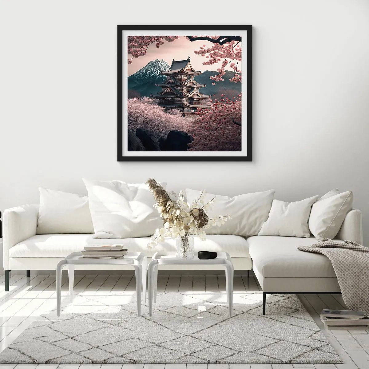 Póster en marco negro - Tierra de cerezos en flor - 30x30 cm