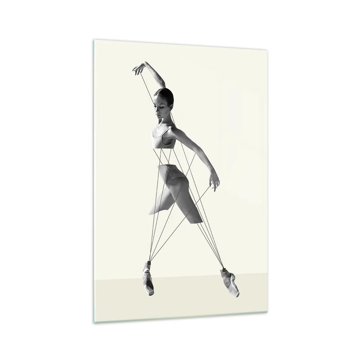 Cuadro sobre vidrio - Impresiones sobre Vidrio - Bailarina en interpretación geométrica con líneas. - 70x100cm - Títere de sí misma - Decoración de pared moderna para salón y dormitorio ARTTOR