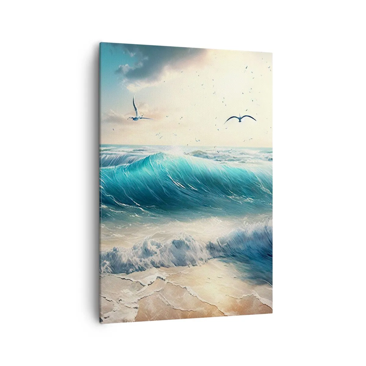 Cuadro sobre lienzo - Impresión de Imagen - Olas del mar en la playa bajo un cielo azul con gaviotas - 70x100cm - La brisa solo para ti - Decoración de pared moderna para salón y dormitorio ARTTOR