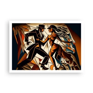 Póster - Una pareja dinámica bailando en forma abstracta. - 100x70cm - Danza de pasión - Decoración de pared moderna para salón y dormitorio ARTTOR
