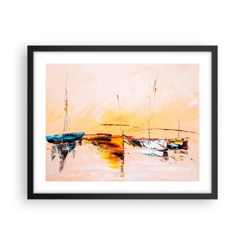 Póster en marco negro - Atardecer en el puerto deportivo - 50x40 cm