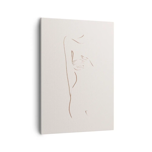 Cuadro sobre lienzo - Impresión de Imagen - Un dibujo lineal sutil de una silueta sobre un fondo claro. - 50x70cm - La forma del deseo - Decoración de pared moderna para salón y dormitorio ARTTOR