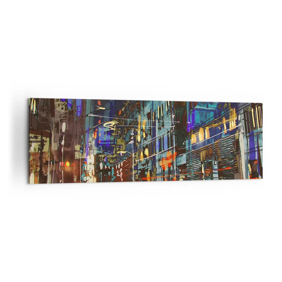 Cuadro sobre lienzo - Impresión de Imagen - Escena nocturna de la ciudad con luces de neón - 160x50cm - El bullicio nocturno de la calle - Decoración de pared moderna para salón y dormitorio ARTTOR