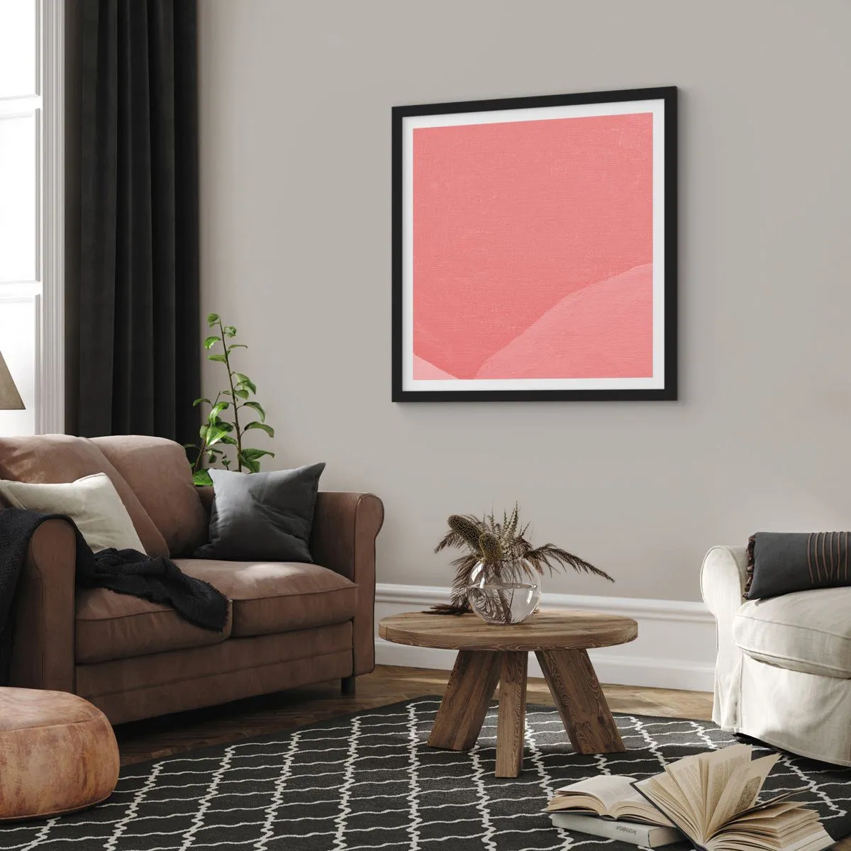 Póster en marco negro - Composición orgánica en rosa - 30x30 cm