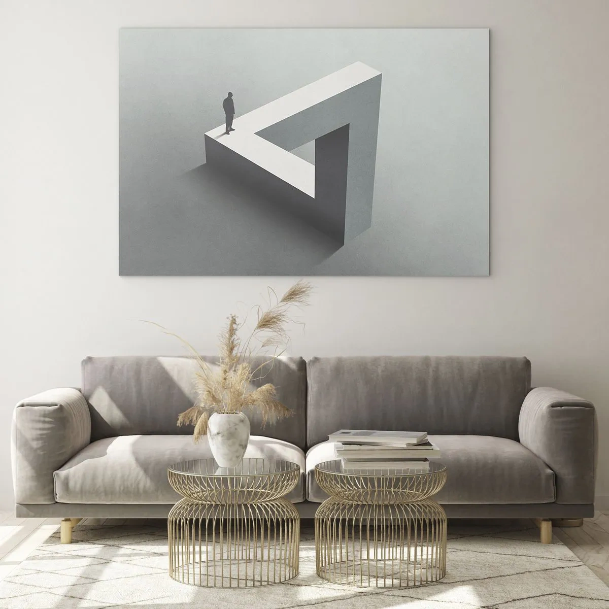 Cuadro sobre vidrio - Impresiones sobre Vidrio - Una figura sobre una estructura geométrica al estilo de una ilusión óptica. - 70x50cm - Y, sin embargo, es posible - Decoración de pared moderna para salón y dormitorio ARTTOR
