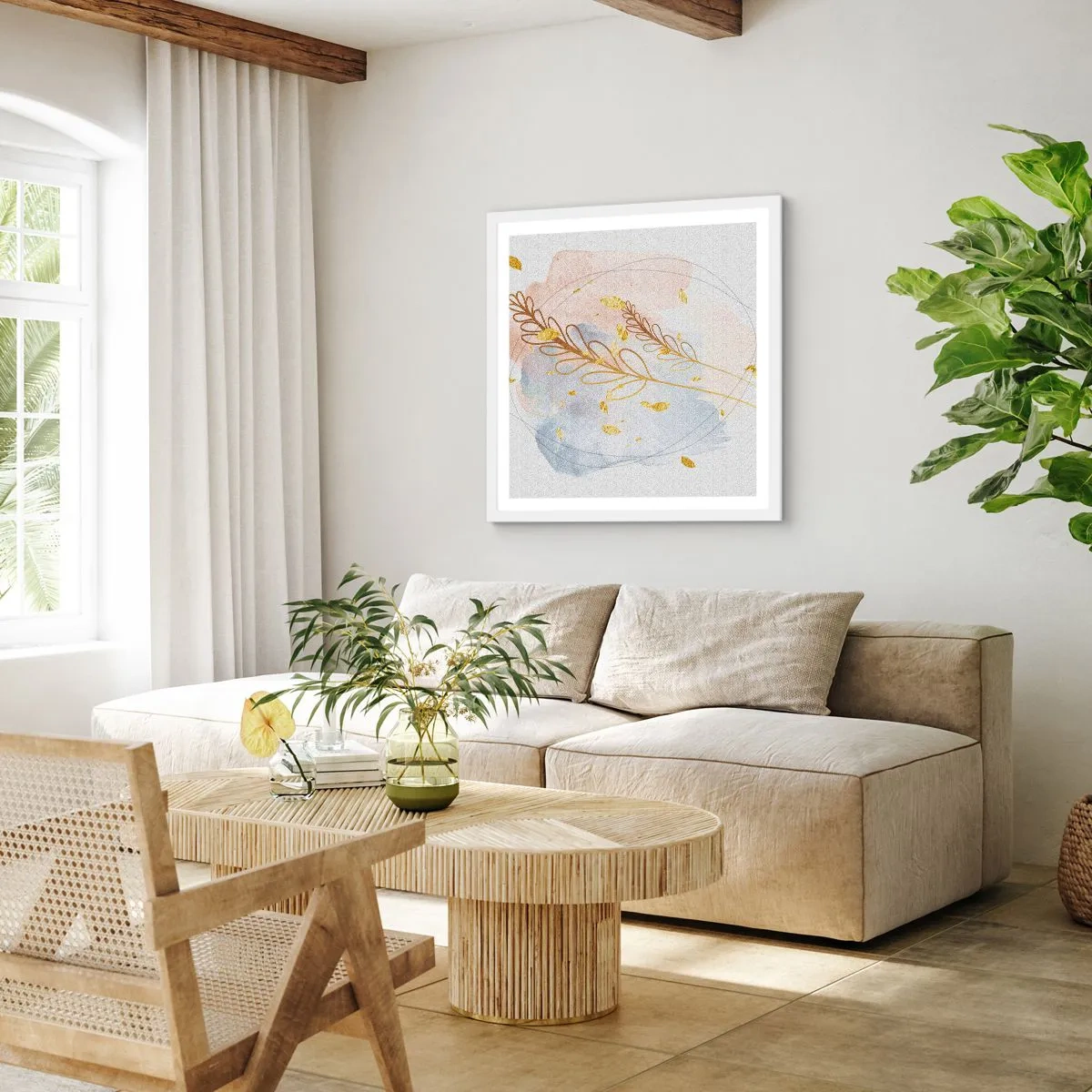 Póster en marco blanco - Ráfaga dorada - 60x60 cm