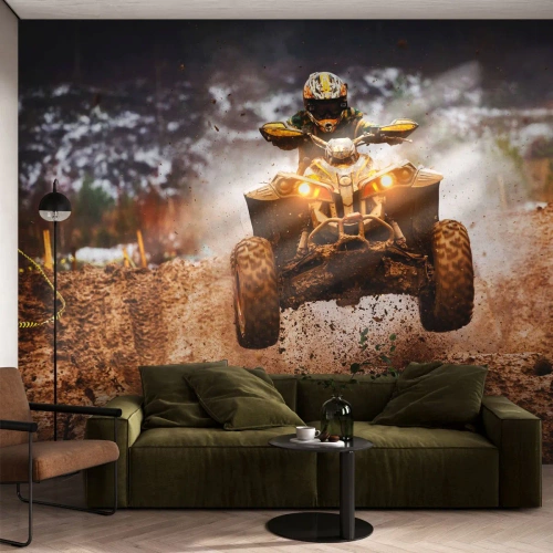 Fotomural Premium Sand - Salto cuádruple todoterreno dinámico - 100x70cm - Sin riesgo no hay diversión - Decoración de pared moderna para salón y dormitorio ARTTOR