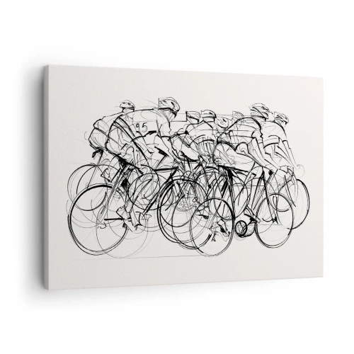 Cuadro sobre lienzo - Impresión de Imagen - Un grupo de ciclistas en movimiento en un estilo minimalista. - 70x50cm - Juntos como un equipo - Decoración de pared moderna para salón y dormitorio ARTTOR