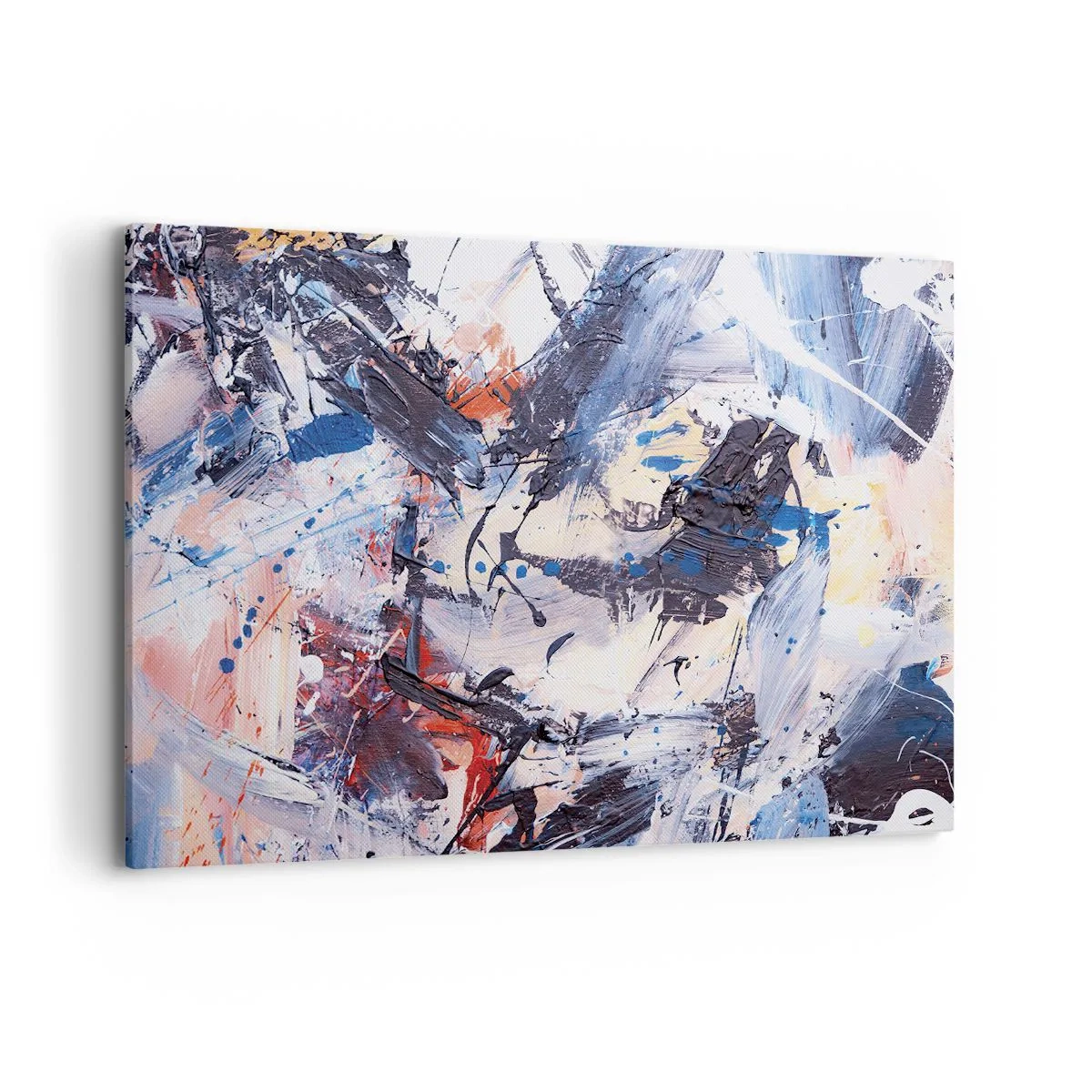 Cuadro sobre lienzo - Impresión de Imagen - Abstracción con pinceladas dinámicas en azul y rojo. - 120x80cm - Danza loca de la abstracción - Decoración de pared moderna para salón y dormitorio ARTTOR