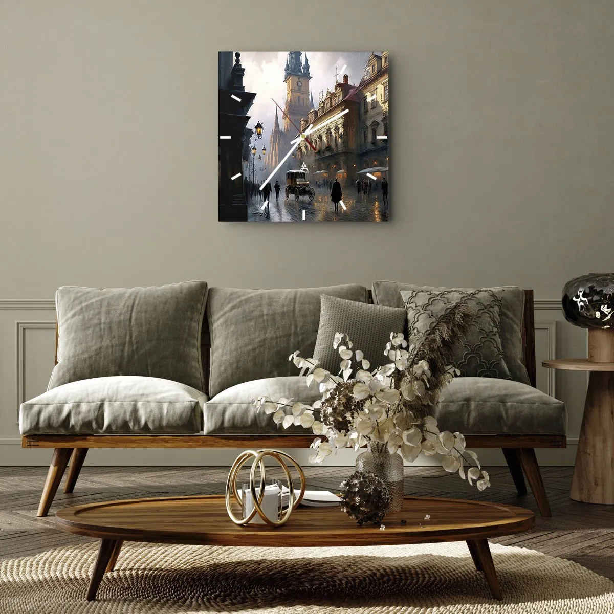 Reloj de pared - Reloj de vidrio - Escena callejera nocturna con arquitectura histórica - 30x30cm - La magia de una noche de Praga - Decoración de pared moderna para salón y dormitorio ARTTOR