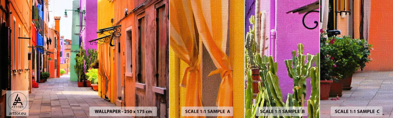 Muestra de fotomural Premium Canvas - El callejón arco iris - Ciudad, Venecia, Arquitectura - 100x30 cm