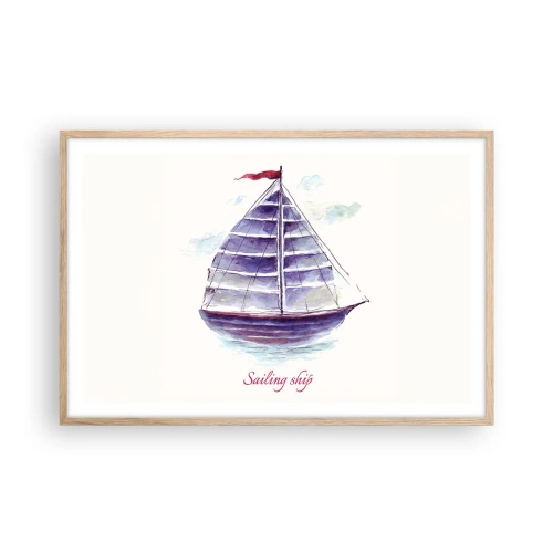 Póster en marco roble claro - Velas izadas y aguas tranquilas - 91x61 cm