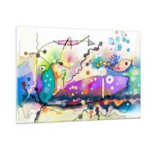 Cuadro sobre vidrio - Impresiones sobre Vidrio - Composición abstracta con formas y líneas coloridas. - 120x80cm - ¡No hay palabras! - Decoración de pared moderna para salón y dormitorio ARTTOR