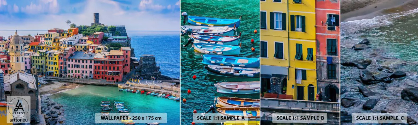 Muestra De Fotomural Standard Eco - Pueblo mágico del Mediterráneo - Liguria, Ciudad, Italia - 100x30 cm