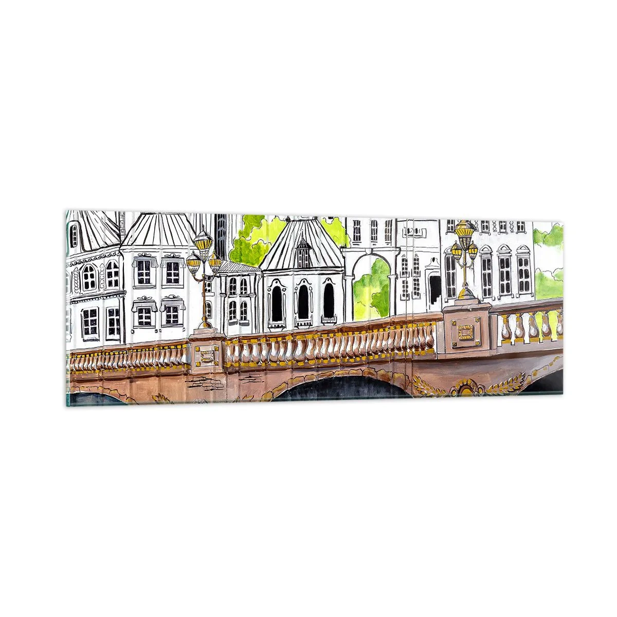 Cuadro sobre vidrio - Impresiones sobre Vidrio - Una ciudad de dibujo - 90x30 cm