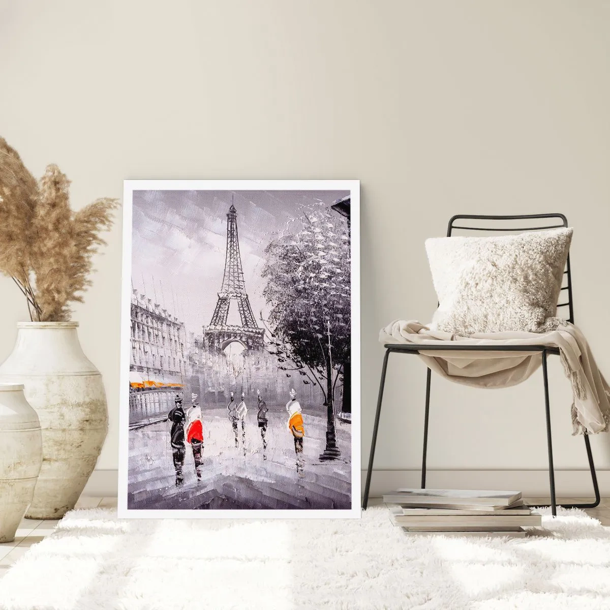 Póster - La Torre Eiffel con un paisaje urbano en un día lluvioso. - 50x70cm - Un paseo parisino - Decoración de pared moderna para salón y dormitorio ARTTOR