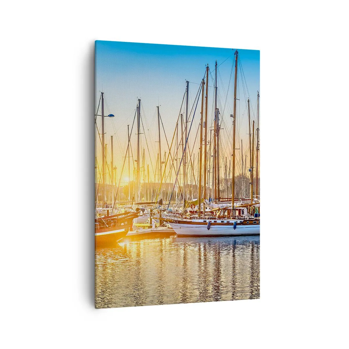Cuadro sobre lienzo - Impresión de Imagen - Puesta de sol sobre un puerto deportivo lleno de veleros - 70x100cm - El viento debe dormir también - Decoración de pared moderna para salón y dormitorio ARTTOR
