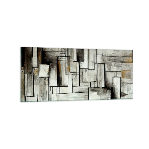 Cuadro sobre vidrio - Impresiones sobre Vidrio - Rectángulos abstractos en tonos de gris y negro. - 120x50cm - El poder de la sencillez - Decoración de pared moderna para salón y dormitorio ARTTOR