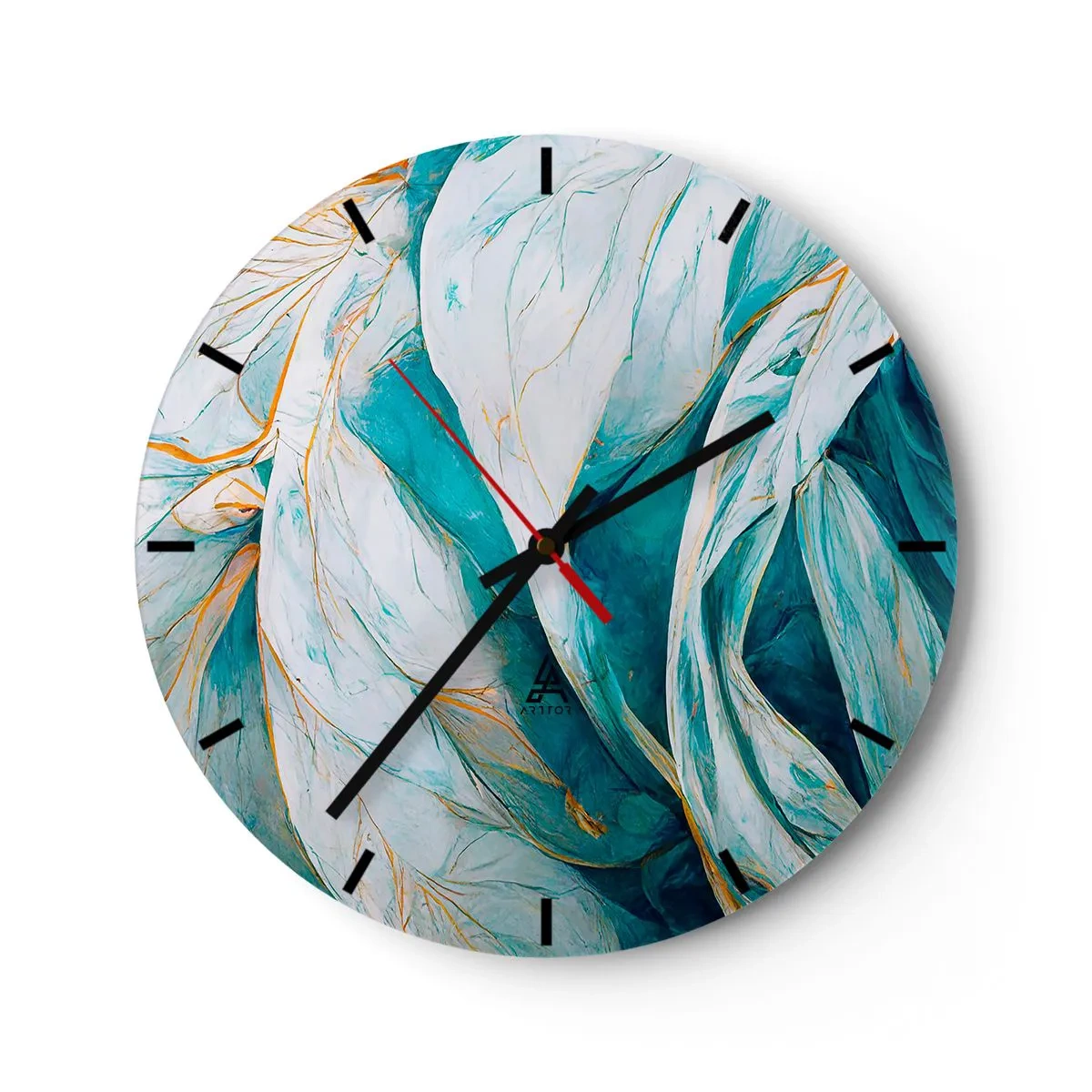 Reloj de pared - Reloj de vidrio - Líneas doradas sobre fondo azul y blanco con textura suave. - 30x30cm - Abstracción azul con motivos dorados - Decoración de pared moderna para salón, cocina y dormitorio ARTTOR
