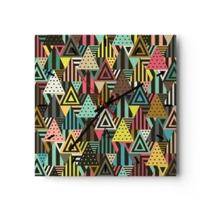 Reloj de pared - Reloj de vidrio - Patrón geométrico colorido con triángulos y líneas. - 30x30cm - A ritmo de triángulo - Decoración de pared moderna para salón y dormitorio ARTTOR