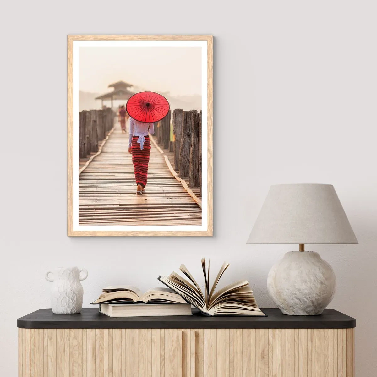 Póster en marco roble claro - En un viejo puente - 30x40 cm