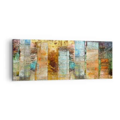 Cuadro sobre lienzo - Impresión de Imagen - Rascacielos abstractos de estilo industrial - 140x50cm - Metrópolis soleada - Decoración de pared moderna para salón y dormitorio ARTTOR