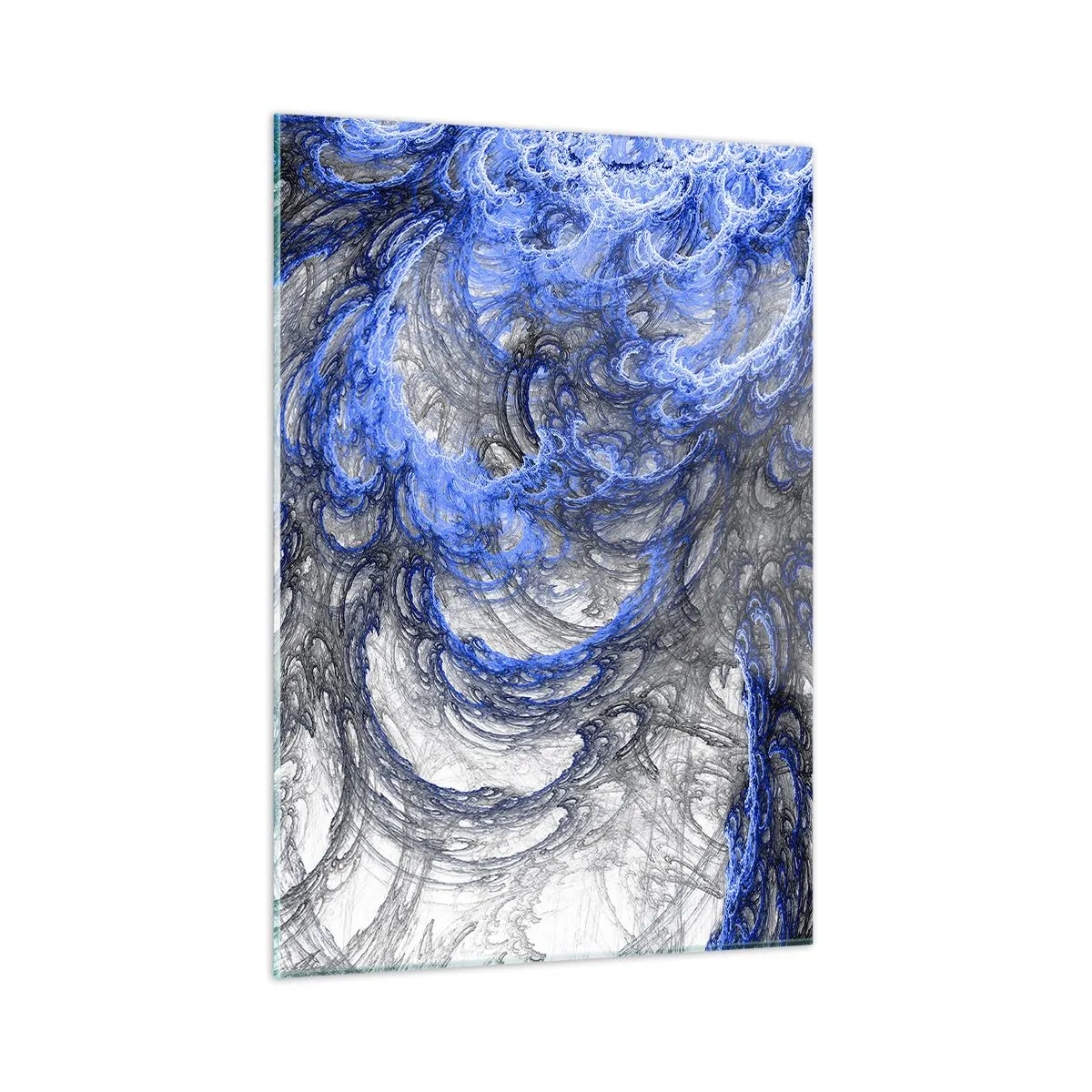 Cuadro sobre vidrio - Impresiones sobre Vidrio - Abstracción dinámica en tonos azules y grises. - 50x70cm - El nacimiento de una ola - Decoración de pared moderna para salón y dormitorio ARTTOR